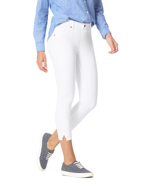 HUE Women's Ankle Slit Essential Denim Capri, White, Large