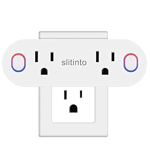 WiFi Smart Plug Socket Works with Alexa Echo/Google Home/IFTTT, Slitinto Dual Mini Smart Outlets with Remote Control Individually, Energy Monitoring and Timer, No Hub Required, ETL Listed-1 Pack