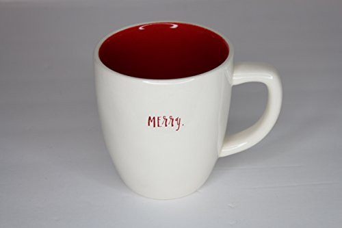Rae Dunn Magenta Ceramic Large Mug Cursive Merry. - Cream/Red