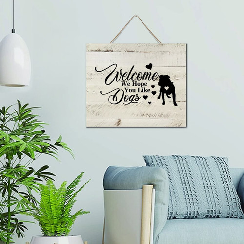 Autravelco Welcome We Hope You Like Dogs Established Wood Sign Personalized Laundry Wall Art Motto Decor Wood Plaque Painted Wood Wall Sign for Living Room Bathroom 10x12 Inch