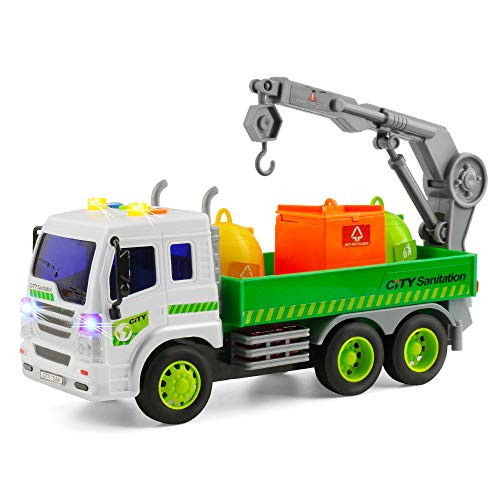 Gizmovine Friction Powered Pull Back Vehicles Car Garbage Truck Toy 360°Crane with Lights and Sounds for Kids, Pull Back Construction Vehicles, 1:16 Scale Gizmovine Friction Powered Pull Back Vehicles Car Garbage Truck Toy 360°Crane with Lights and Sounds for Kids, Pull Back Construction Vehicles, 1:16 Scale