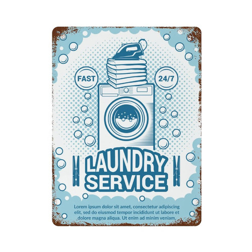 Aluminum Signs 16"x12" Retro Laundry Service Poster Personalized Metal Tin Sign Vintage Poster Retro Wall Art Novelty Street Signs Decor for Bar Road Man Cave Outdoor