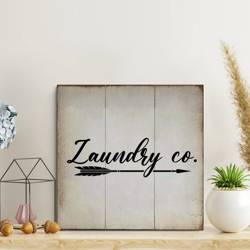 LITTLEGROVE SEEDS Laundry Co Wood Signs Wood Plaque Motivational Wall Art Rustic Wall Decorations for Living Room Kitchen Wall Hanger Retro Decoration Sign Housewarming Gift 16x16in