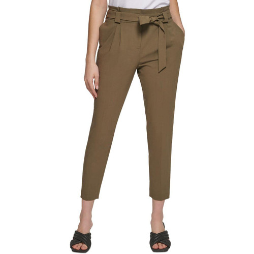 Calvin Klein Womens Petites Stretch Tie-Front Cropped Pants Green 14P