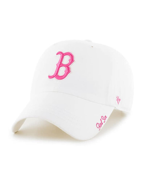 '47 Boston Red Sox Womens Miata Clean Up Adjustable Strapback White Hat with Pink Logo