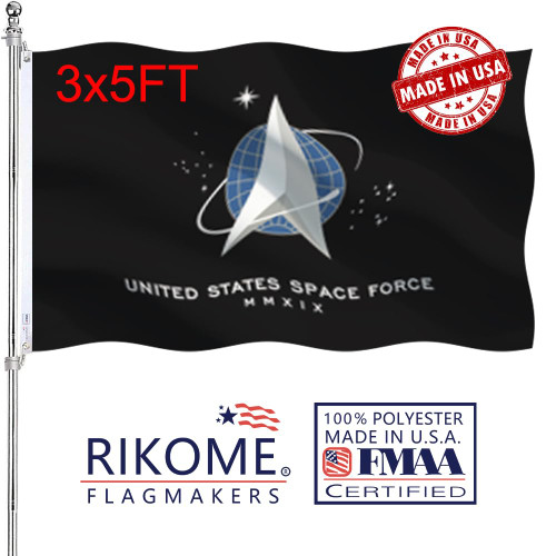 RIKOME Double Sided US Space Force Military Flag 3x5 Outdoor Made In USA- Heavy Duty 3Ply Polyester United States Space Force Flags Banners with 2 Brass Grommets