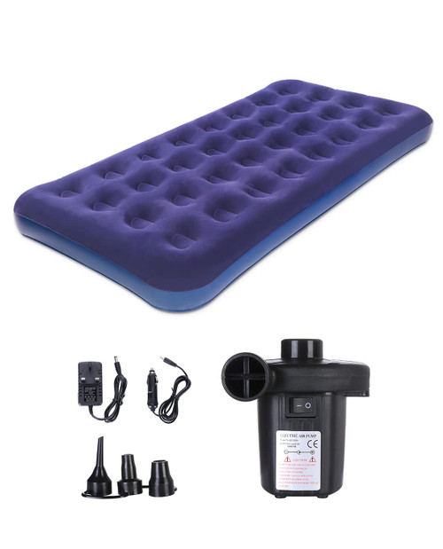 JEAOUIA Twin Size Air Mattress with Pump for Inflatable - Portable Blue Blow Up Mattresses with Flocked top - Single Foldable Air Bed for Tent Camping Home Travel Backpacking