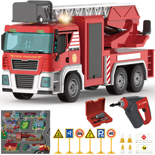 Building Fire Truck Toys - 95 Pcs DIY Assembly Fire Truck STEM Toy with Drill, Push & Go Friction Power Lights & Sounds for Kids- Take Apart Vehicle Fire Trucks for Boys Ages 4 5 6 7 8 Years Old Building Fire Truck Toys - 95 Pcs DIY Assembly Fire Truck STEM Toy with Drill, Push & Go Friction Power Lights & Sounds for Kids- Take Apart Vehicle Fire Trucks for Boys Ages 4 5 6 7 8 Years Old