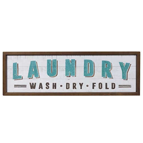 NIKKY HOME Decorative Wooden Framed Wall Plaque Laundry Sign, Blue
