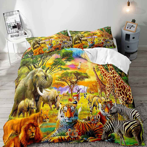 VIVIHOME 3PCS Safari Animal Duvet Cover Full, Boys Kids Bedding, Jungle Animal Tiger Lion Elephant Zebra Giraffe Savannah African Wildlife Wild Animal Comforter Bedspread Quilt Cover, 2 Pillowcases VIVIHOME 3PCS Safari Animal Duvet Cover Full, Boys Kids Bedding, Jungle Animal Tiger Lion Elephant Zebra Giraffe Savannah African Wildlife Wild Animal Comforter Bedspread Quilt Cover, 2 Pillowcases