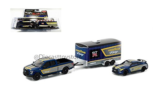NEW 1:64 GREENLIGHT HITCH & TOW RACING COLLECTION - GOODYEAR - 2015 FORD F-150 2014 NISSAN GT-R W/ ENCLOSED CAR HAULER Diecast Model Car By Greenlight NEW 1:64 GREENLIGHT HITCH & TOW RACING COLLECTION - GOODYEAR - 2015 FORD F-150 2014 NISSAN GT-R W/ ENCLOSED CAR HAULER Diecast Model Car By Greenlight