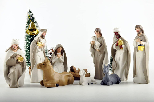 BonzaPicks Nativity Scenes Set of 10, Engraved Hand Painted Nativity Scenes - Christmas Set - Includes Jesus, Maria, Joseph - Christmas Home Decorations.