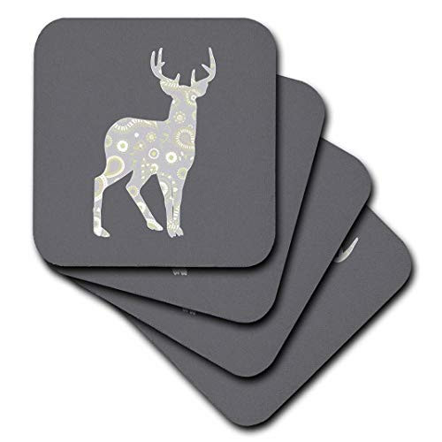3dRose CST_185460_3 Buck Paisley Pattern Grey & Yellow Ceramic Tile Coaster (Set of 4)