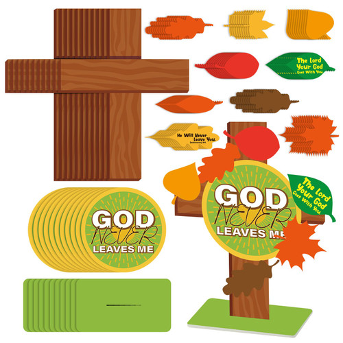 Poen 24 Sets Religious Thanksgiving Cross Craft Kits for Kids DIY Fall Christian Craft God Never Leaves Me Cross Felt Craft Kit Cross Maple Leaf Hanging Ornament for Sunday School Art Activities Decor