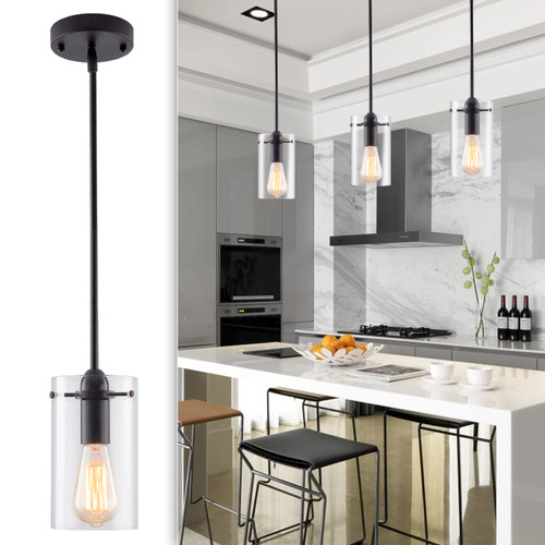 1-Light Modern Pendant Light Fixtures, Matte Black Hanging Pendant Lights with Clear Glass Shade ,Adjustable Farmhouse Pendant Lighting for Kitchen Island,Living Room, Bedroom and Hallway,E26 Base 1-Light Modern Pendant Light Fixtures, Matte Black Hanging Pendant Lights with Clear Glass Shade ,Adjustable Farmhouse Pendant Lighting for Kitchen Island,Living Room, Bedroom and Hallway,E26 Base