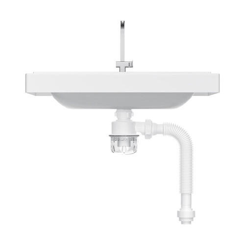 LOONGSHINET 1-1/4 Inch Bathroom Sink Drain Kit Flexible Expandable Anti-siphon Bottle Universal Sink Drain Assembly for Bathroom Tube S Trap, Bathroom Vanity Sink Drain Plumbing P Trap Pipe, White