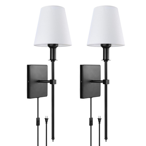 SoodMi Plug in Wall Sconce, Fabric Shades Wall Sconces Set of Two, Industrial Wall Lamp with Plug in Cord, Rustic Wall Sconce Fixture, On/Off Switch Vintage Wall Light Fixture for Headboard Bedroom SoodMi Plug in Wall Sconce, Fabric Shades Wall Sconces Set of Two, Industrial Wall Lamp with Plug in Cord, Rustic Wall Sconce Fixture, On/Off Switch Vintage Wall Light Fixture for Headboard Bedroom