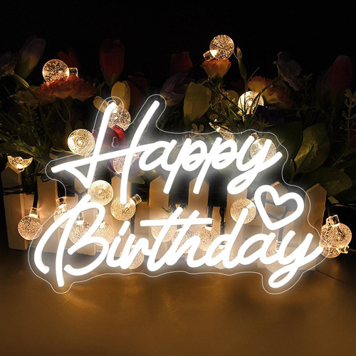 Happy Birthday Neon Sign for Wall Decor,LED Birthday Neon Light Signs USB Operated Reusable, Happy Birthday Light Up Sign White for Birthday Backdrop Bedroom Party Decorations