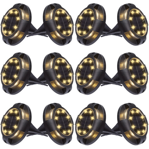 K.E.J. Solar Lights Outdoor Solar Ground Lights 12 LED Solar Garden Lights Disk Lights Solar Powered Waterproof In-Ground Lights Landscape Lights for Garden Lawn Pathway Walkway Deck Yard