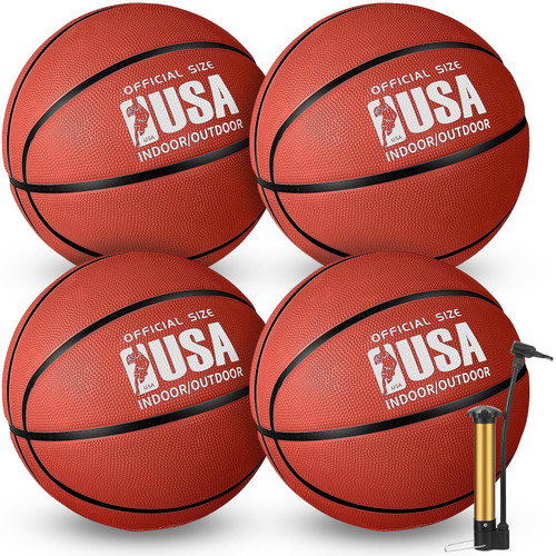 Libima 4 Pack Rubber Basketball Official Size Basketballs for Kids with Pump for Indoor Outdoor School Basketball Game Street Ball Training (Brown Red,Size 7)