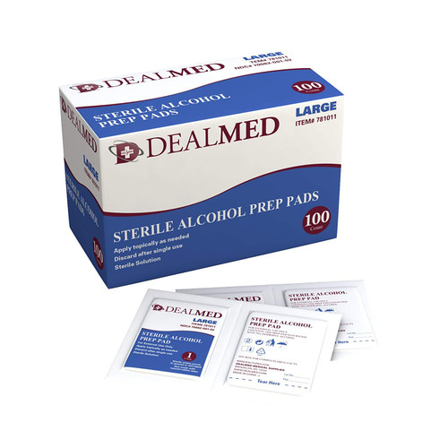100 Large Sterile Alcohol Prep Pads, Antiseptic Latex Free Wipes, Gamma Sterilized 100 Large Sterile Alcohol Prep Pads, Antiseptic Latex Free Wipes, Gamma Sterilized