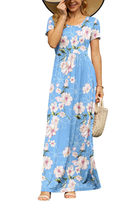 DB MOON Women's Casual Plus Size Maxi Dresses Short Sleeve Empire Waist Long Dress with Pockets(Light Blue Flower, 3XL) DB MOON Women's Casual Plus Size Maxi Dresses Short Sleeve Empire Waist Long Dress with Pockets(Light Blue Flower, 3XL)