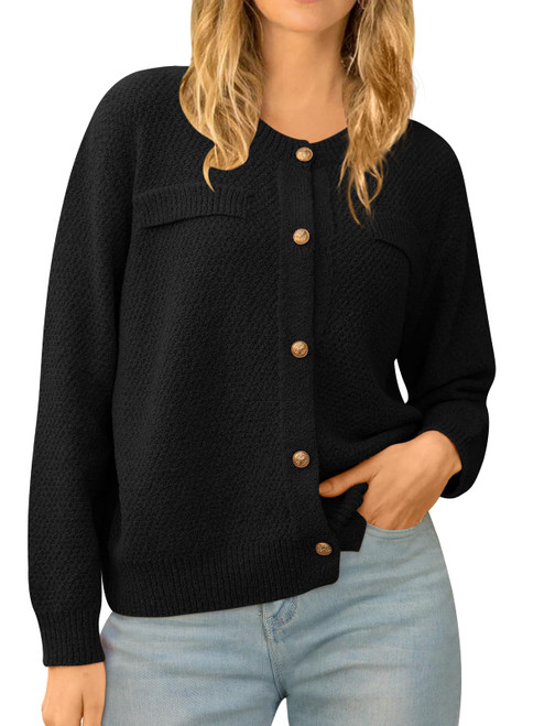 DEEP SELF Black Cardigan for Women Open Front Long Sleeve Button Down Lightweight Cardigans Loose Knit Outwear