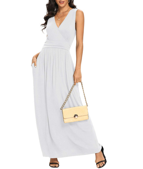 LILBETTER Women Sleeveless Deep V Neck Loose Plain Long Maxi Casual Dress(White,Small) LILBETTER Women Sleeveless Deep V Neck Loose Plain Long Maxi Casual Dress(White,Small)