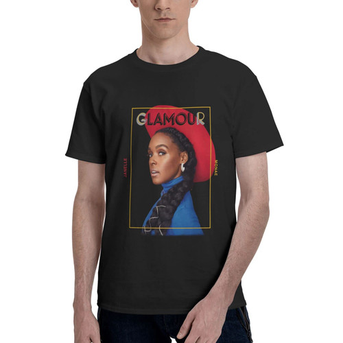 Janelle Actor Music Monae Singer T Shirt Men's Casual Tee Cotton Crew Neck Short Sleeve Shirts Black Large