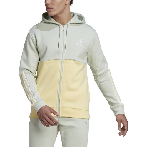 adidas Men's Essentials Colorblock Full Zip Hoodie, Linen Green/Almost Yellow, Large