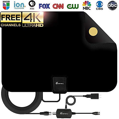 [2019 Upgraded] HDTV Antenna - Digital Amplified HD TV Antenna 60-80 Mile Range 4K HD VHF UHF Freeview Television Local Channels w/Detachable Signal Amplifier and 16.5ft Longer Coax Cable