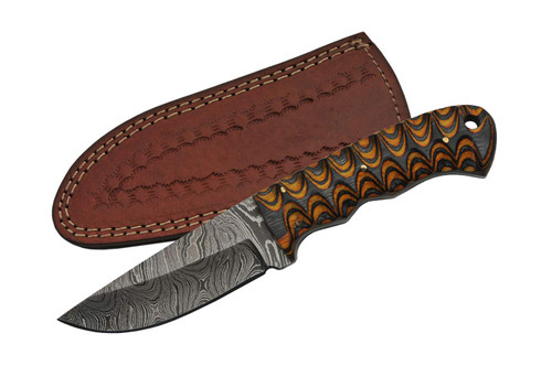 SZCO Supplies Damascus Steel Twisted Wood Hunting Knife, Brown, 7.5 inches