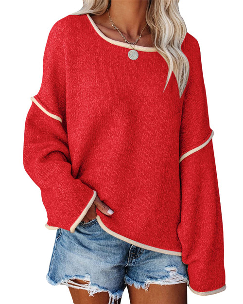 SALENT Women's Soft Oversized Sweaters Long Sleeve Crew Neck Chunky Knit Casual Tunic Knitwear Tops (US, Alpha, Medium, Regular, Regular, Red)