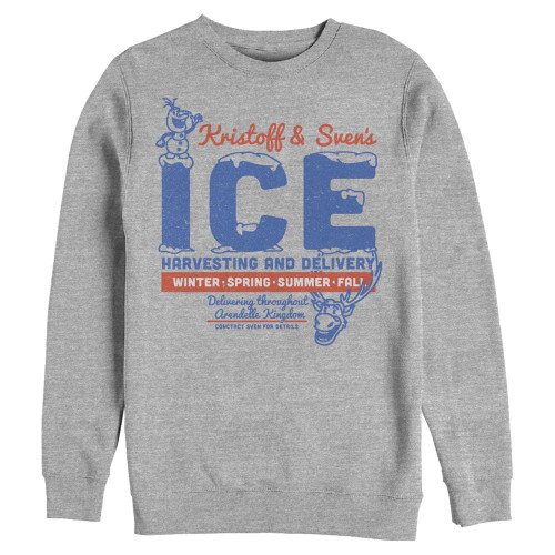 Disney Frozen Ice Man Mens Pullover Crew Fleece, Athletic Heather