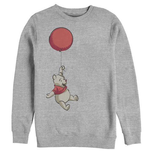 Disney Pooh Balloon Winnie Mens Pullover Crew Fleece, Athletic Heather