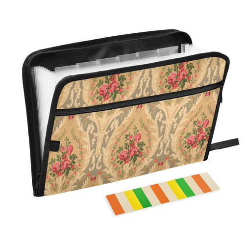 Expandable Accordion Folder Abstract-Flower-Victorian-Floral Expanding File Organizer with 13 Pockets
