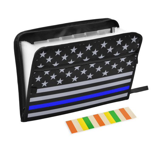 Expandable Accordion Folder Thin-Blue-line-Flag-American Expanding File Organizer with 13 Pockets