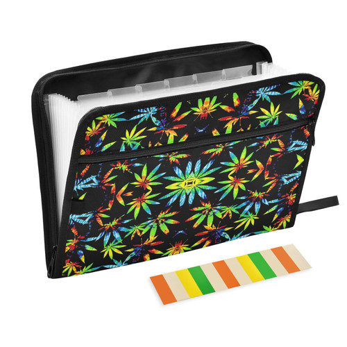 Expandable Accordion Folder Tie-dye-Pot-Leaf-Weeds Expanding File Organizer with 13 Pockets