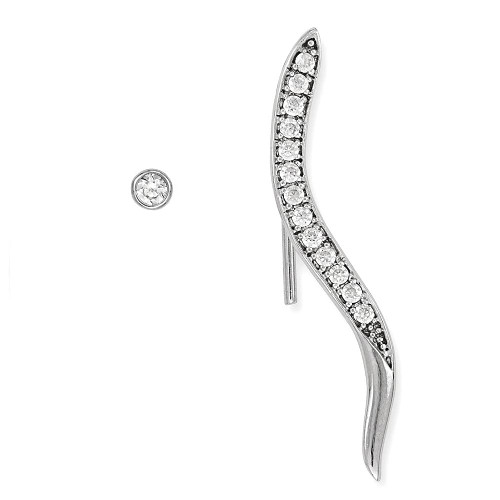 iJewelry2 Sterling Silver Channel Set Ripple Style Clear CZ Climber and One Round Bezel Set CZ Stud Earrings