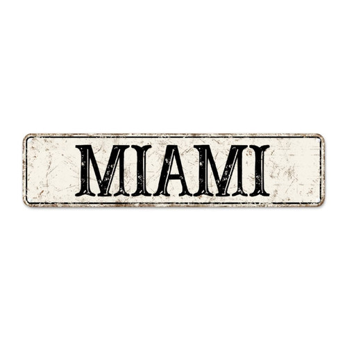 CowkissSign Miami Vintage Metal Sign Wall Art Miami Decor Vintage Metal Sign Poster Quality Metal Sign Road Street Signs Aluminum Tin Signs Wall Art Decor for Laundry Room Porch Workshop 24x6in
