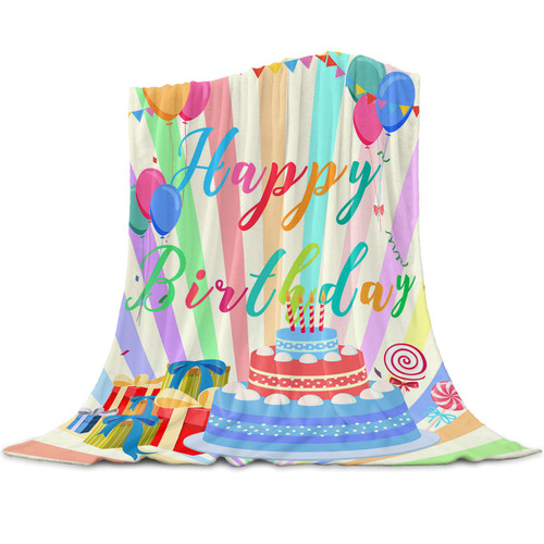 Artwork Store Lightweight Warm Throw Blanket Birthday Cake Balloons Ribbons Flannel Fleece Blankets and Throws, Super Soft Plush Blanket for Sofa Bed and Couch 40x50 Inch