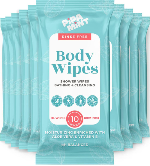 Body Wipes (10 Packs) 100 XL Shower Wipes Body Wipes for Adults Bathing, Traveling, Camping, Gym, Car, Adult Wipes for Elderly, Bedridden - Bath Wipes - Disposable Washcloths for Adults No Rinse