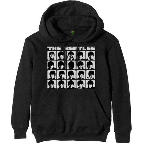 Beatles Men's Hard Days Night Faces Mono Hooded Sweatshirt Large Black