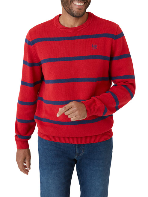 Chaps Men's Sweater - Midweight Classic Fit Cotton Crewneck Striped Pullover Sweater for Men (S-2XL), Size Medium, Chaps Red