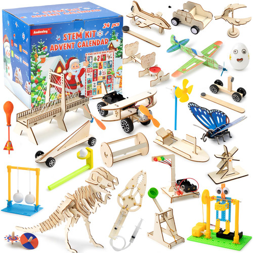 Andenley 24Pcs Christmas Advent Calendar 2023 Toy STEM Kit Countdown Advent Calendar Gift Box Educational Science Kit Building Toys for Kids