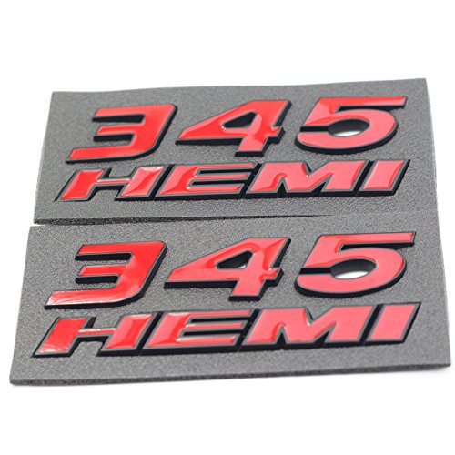 Btopars 2x Red 345 Red HEMI Emblem Fender Side Badge Sticker 6.4L Decal For Dodge RAM Challenger SRT Chrysler 300c 3500 SRT8