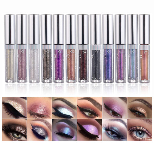 Hotiary Glitter Liquid Eyeshadow Metallic Pigments Shimmer Makeup Metals Gloss for Eyes Eyeliners Sparkling Eye Shadow Set Gift Shiny Pen Eyeliner Kit Long Lasting Waterproof