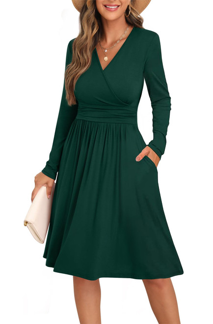 GRECERELLE Women Casual Long Sleeve Dresses, Green Dress with Empire Waist, Winter Dress for Women(Large, Dark Green + Pockets) GRECERELLE Women Casual Long Sleeve Dresses, Green Dress with Empire Waist, Winter Dress for Women(Large, Dark Green + Pockets)