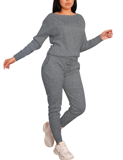 VASAUGE Women's Workout 2 Piece Tracksuit Outfits Long Sleeve Tops Track Sweat Suits Jogger Pants Sets Sweatsuit, Small, Dark Grey