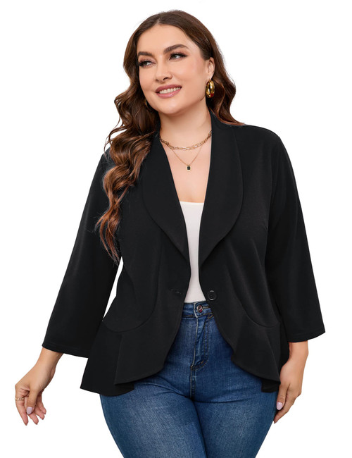 ShopWonder Womens Plus Size Casual Long Sleeve Blazer Open Front Cardigan Work Office Jacket Suit Blazer Black XXL